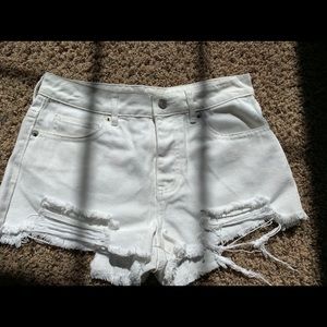 White Distressed Jean Shorts